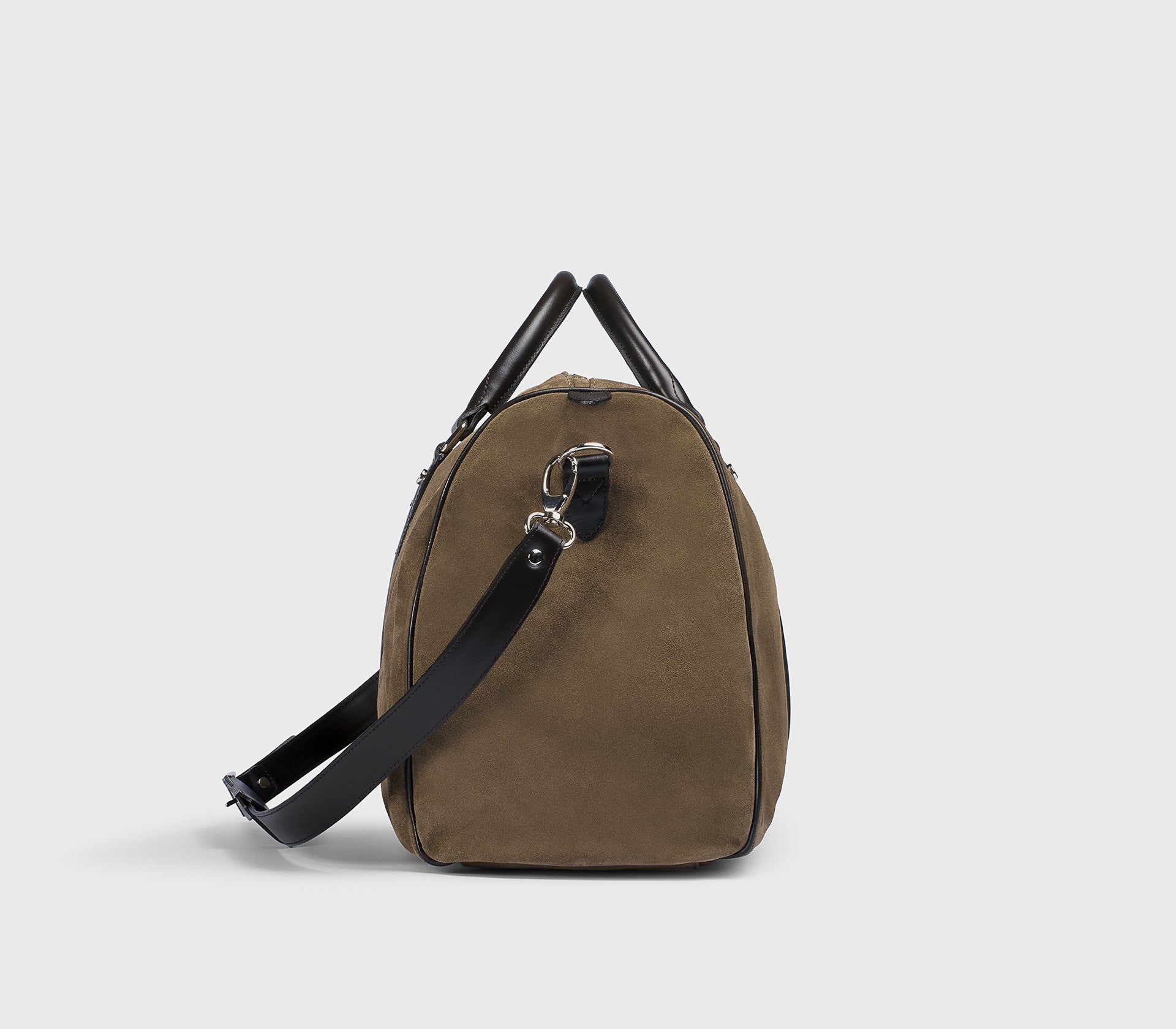 Cocoa-coloured suede weekend holdall with black matelassé detailing