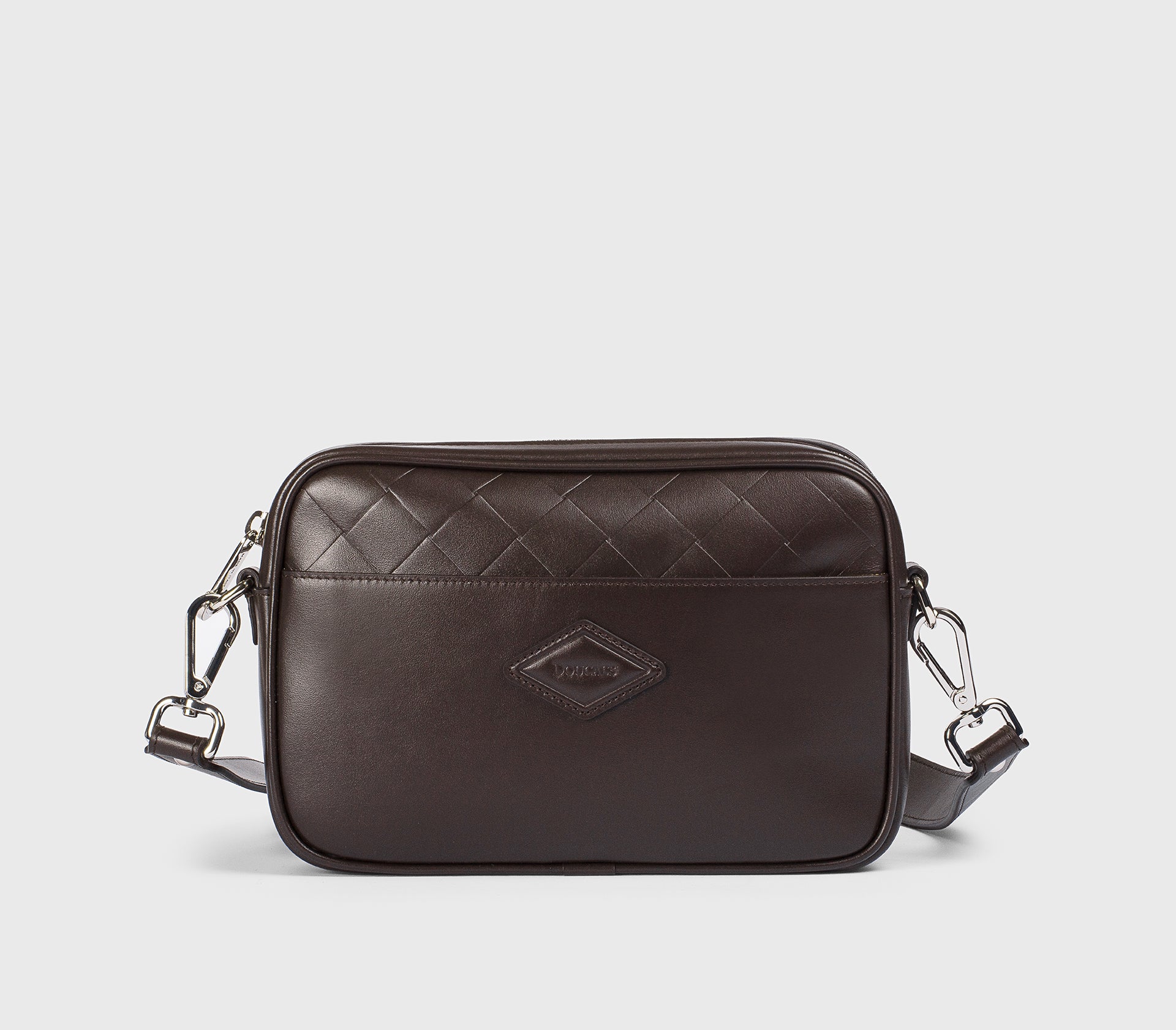 Leather messenger bag with cocoa-coloured matelassé detailing