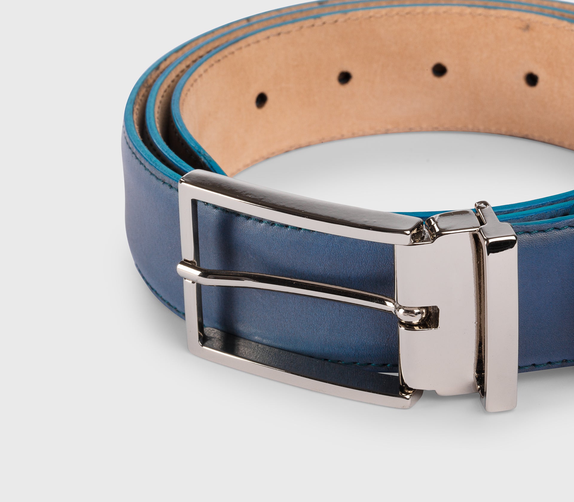 Ceinture réglable en cuir azur