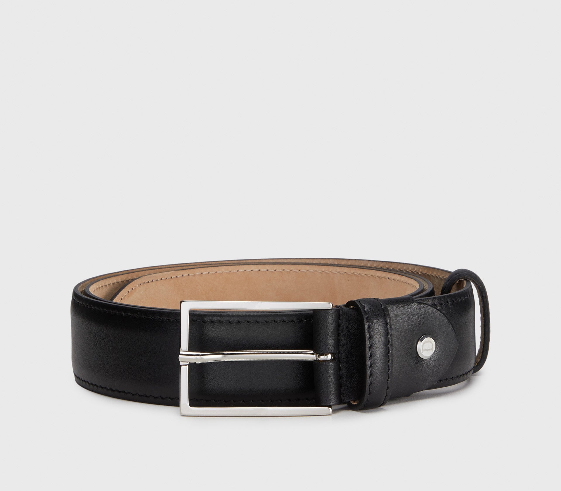 Black leather belt with square buckle