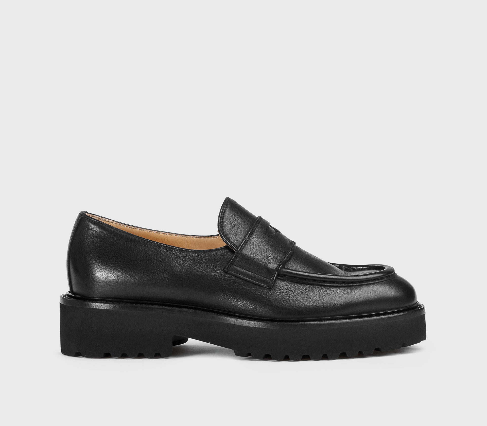 Black leather loafer