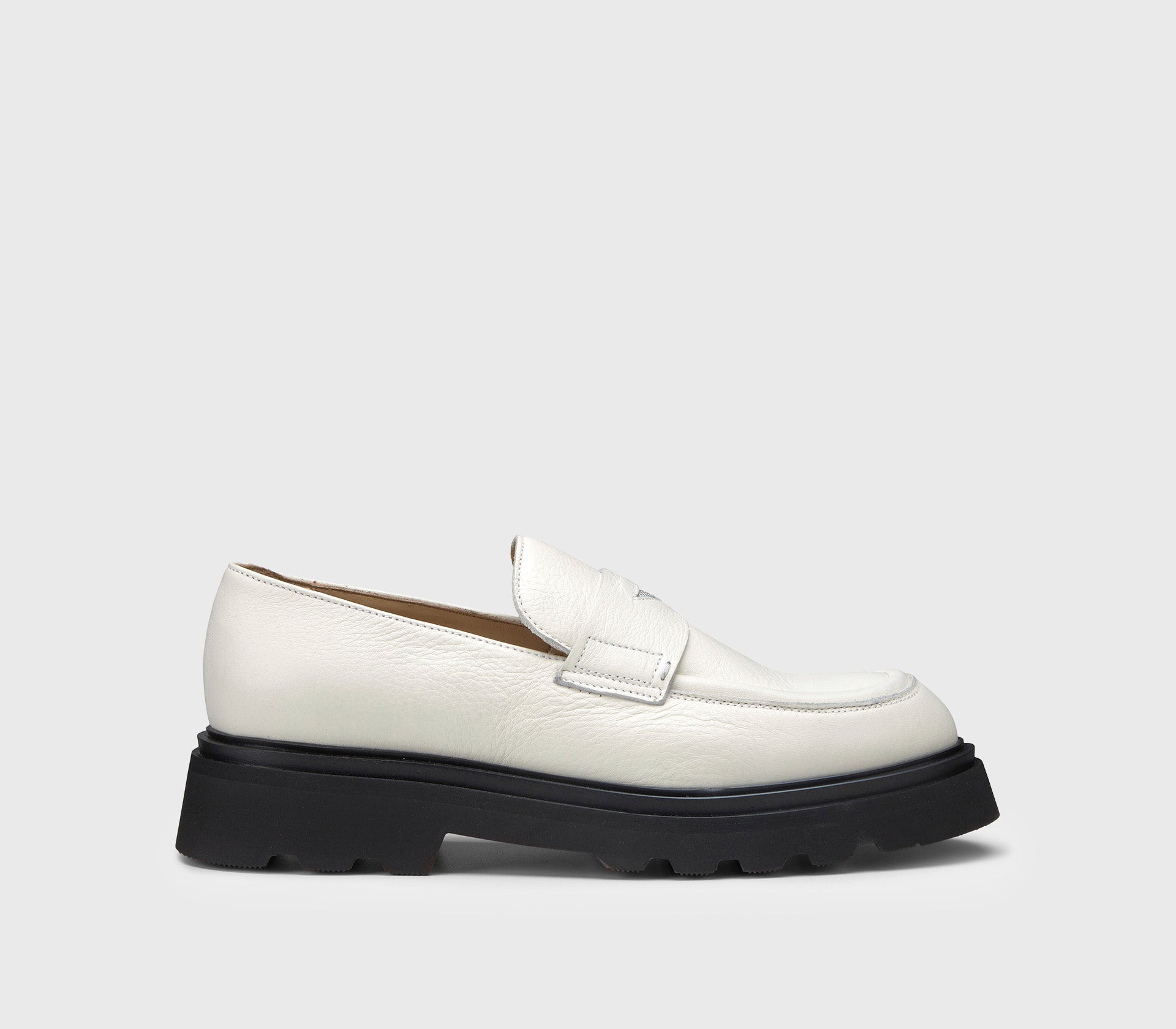 Chunky white leather loafer