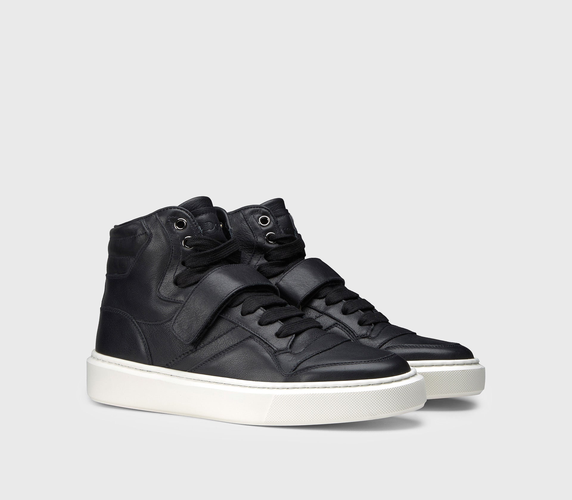 High-top black leather sneaker