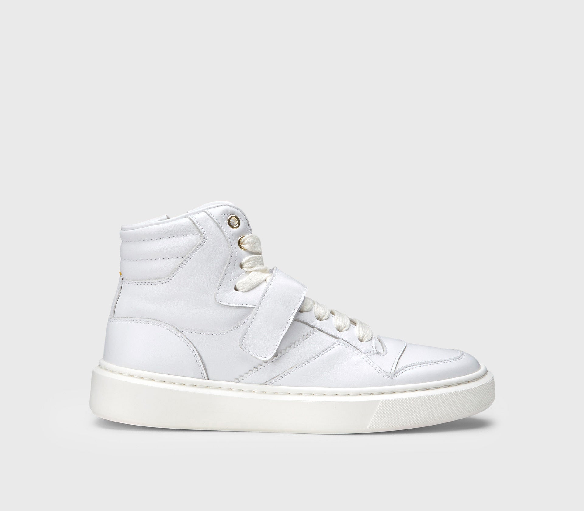 High-top white leather sneaker