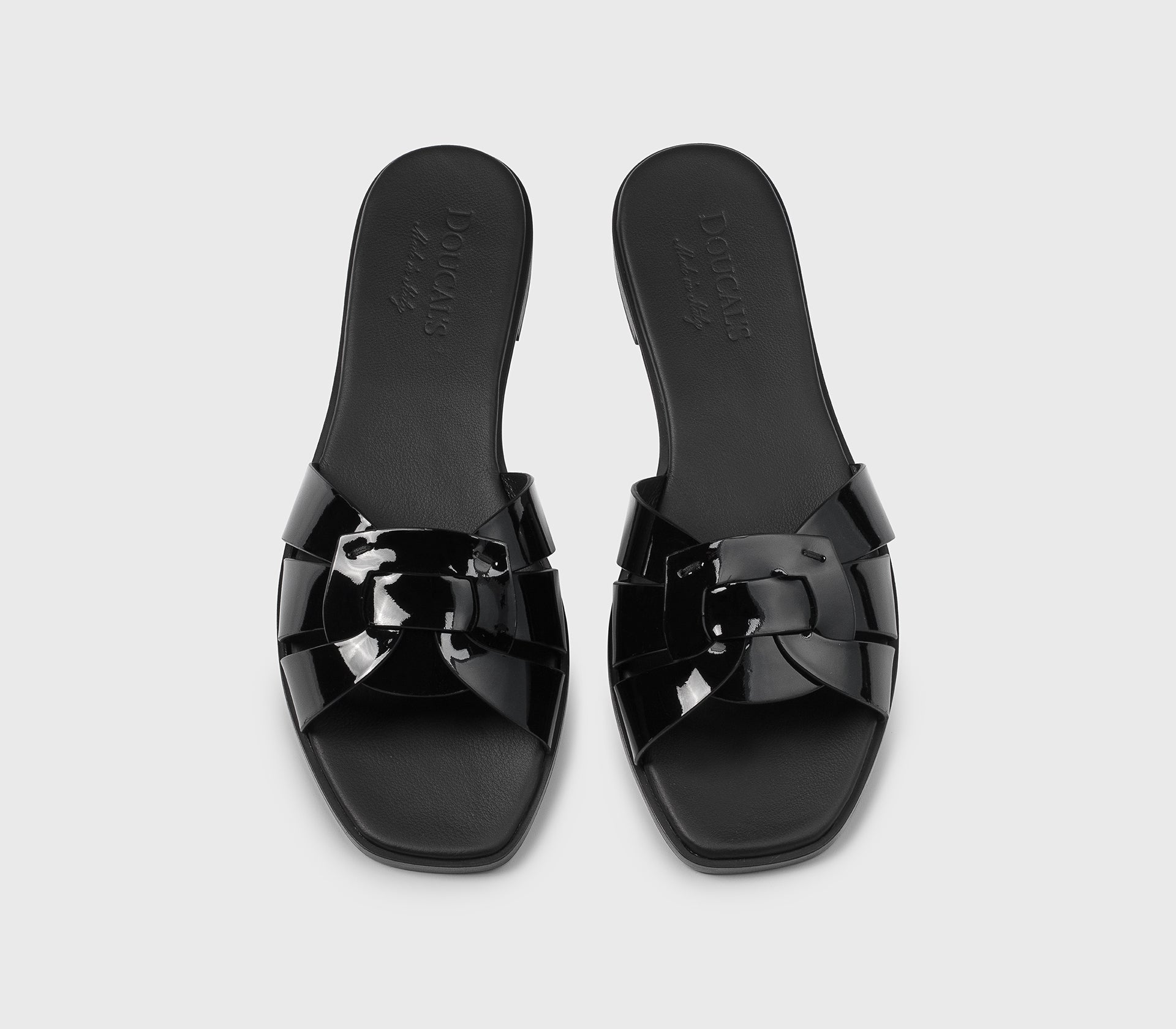 Black patent leather sandal