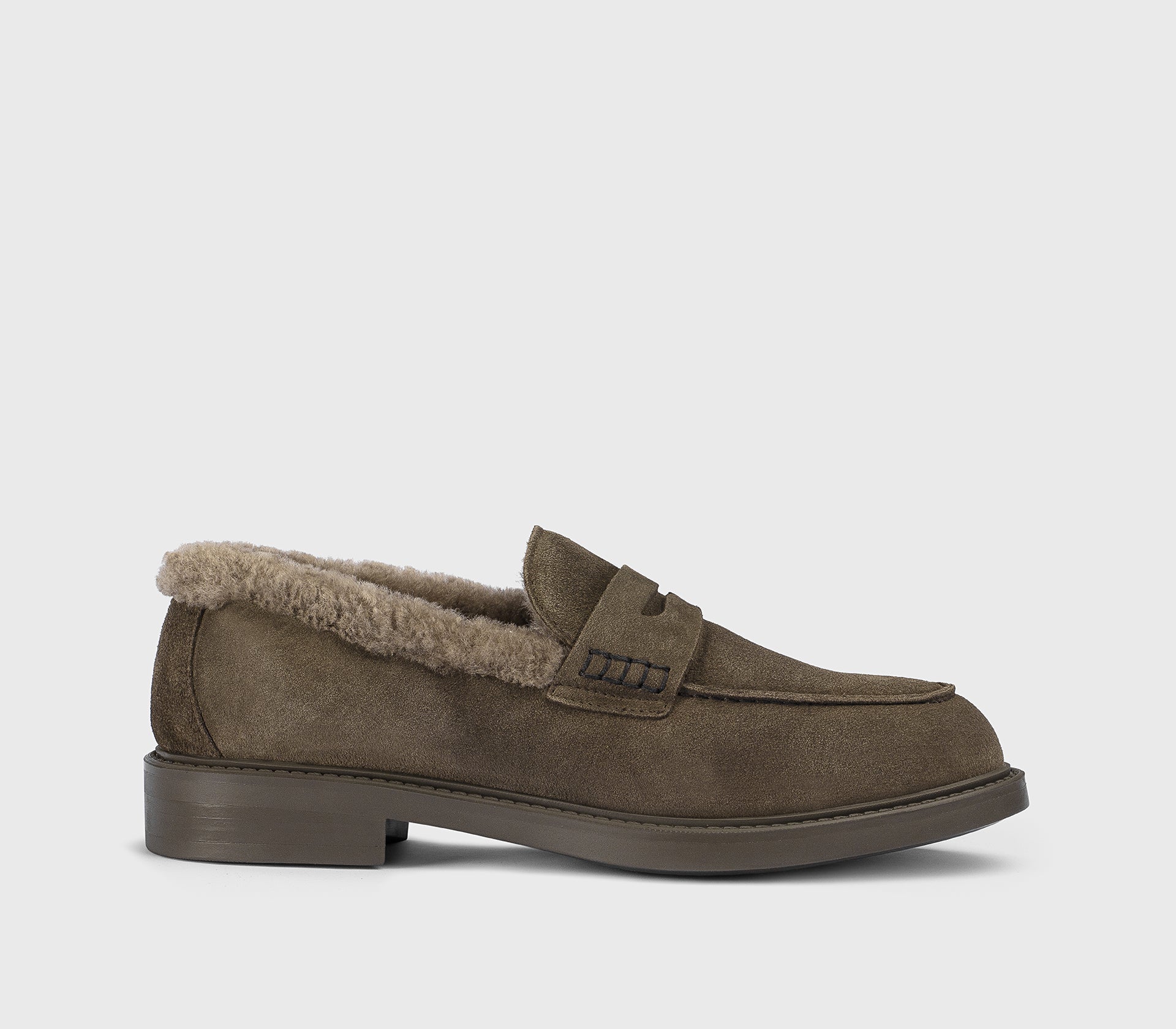 Mocassino in suede con dettaglio pelliccia marrone chiaro