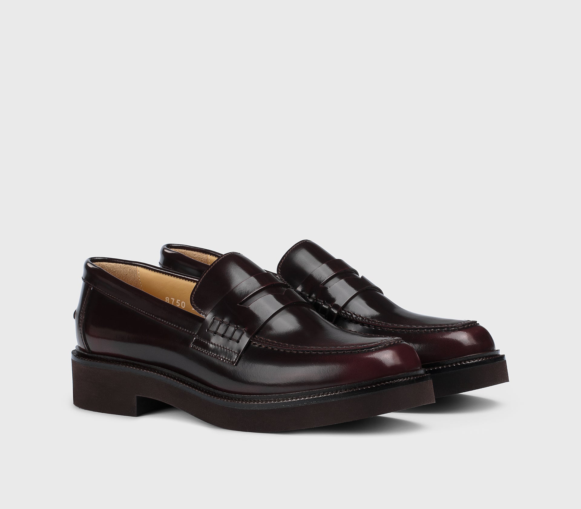 Burgundy leather loafer.