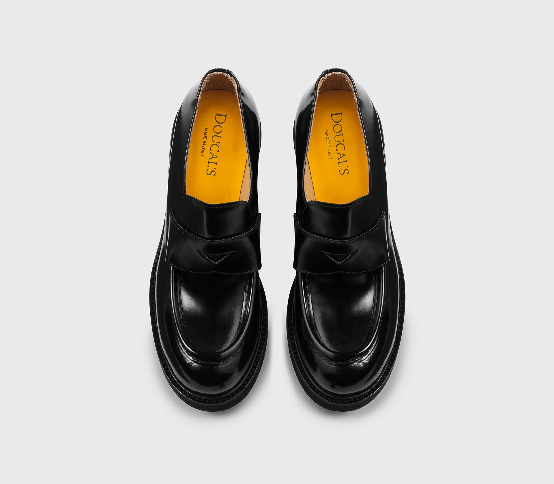 Black leather heeled loafer