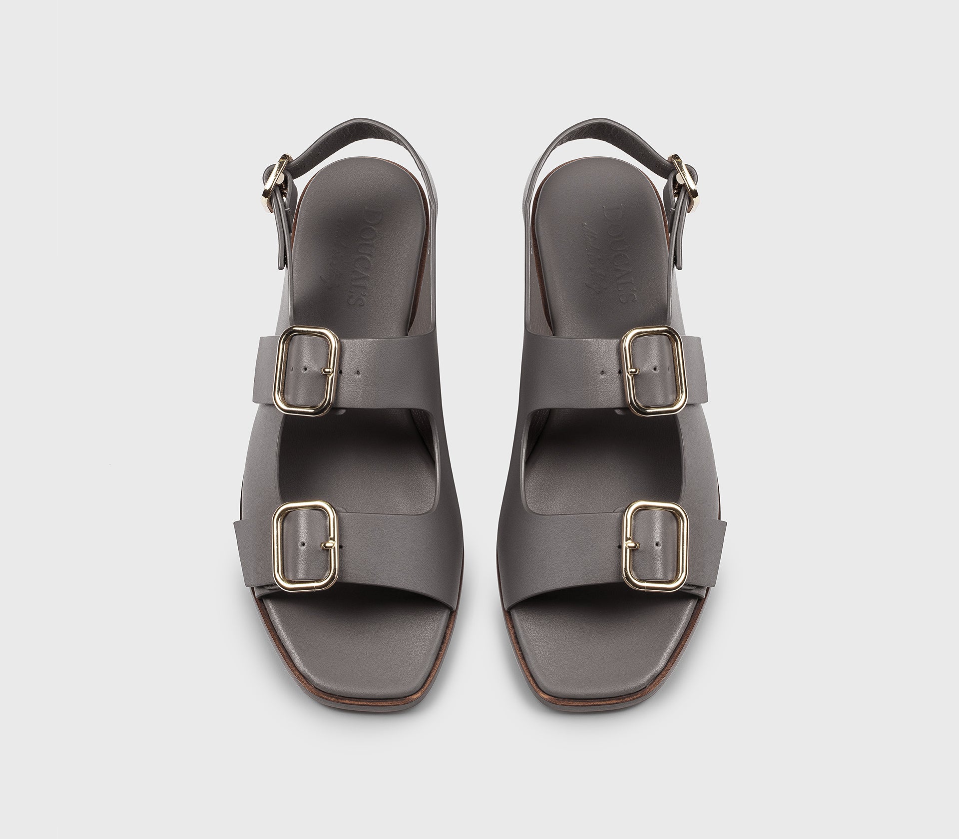 Grey leather sandal with buckles