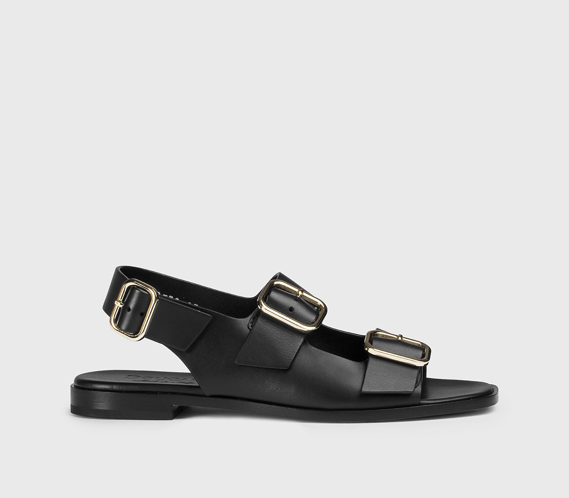 Black leather sandal with buckles