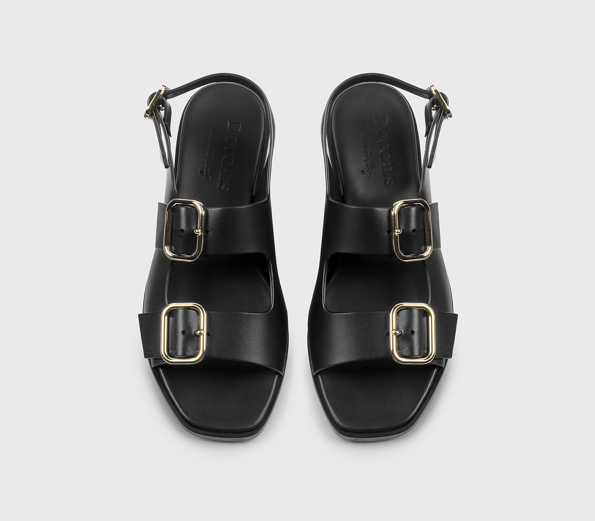 Black leather sandal with buckles