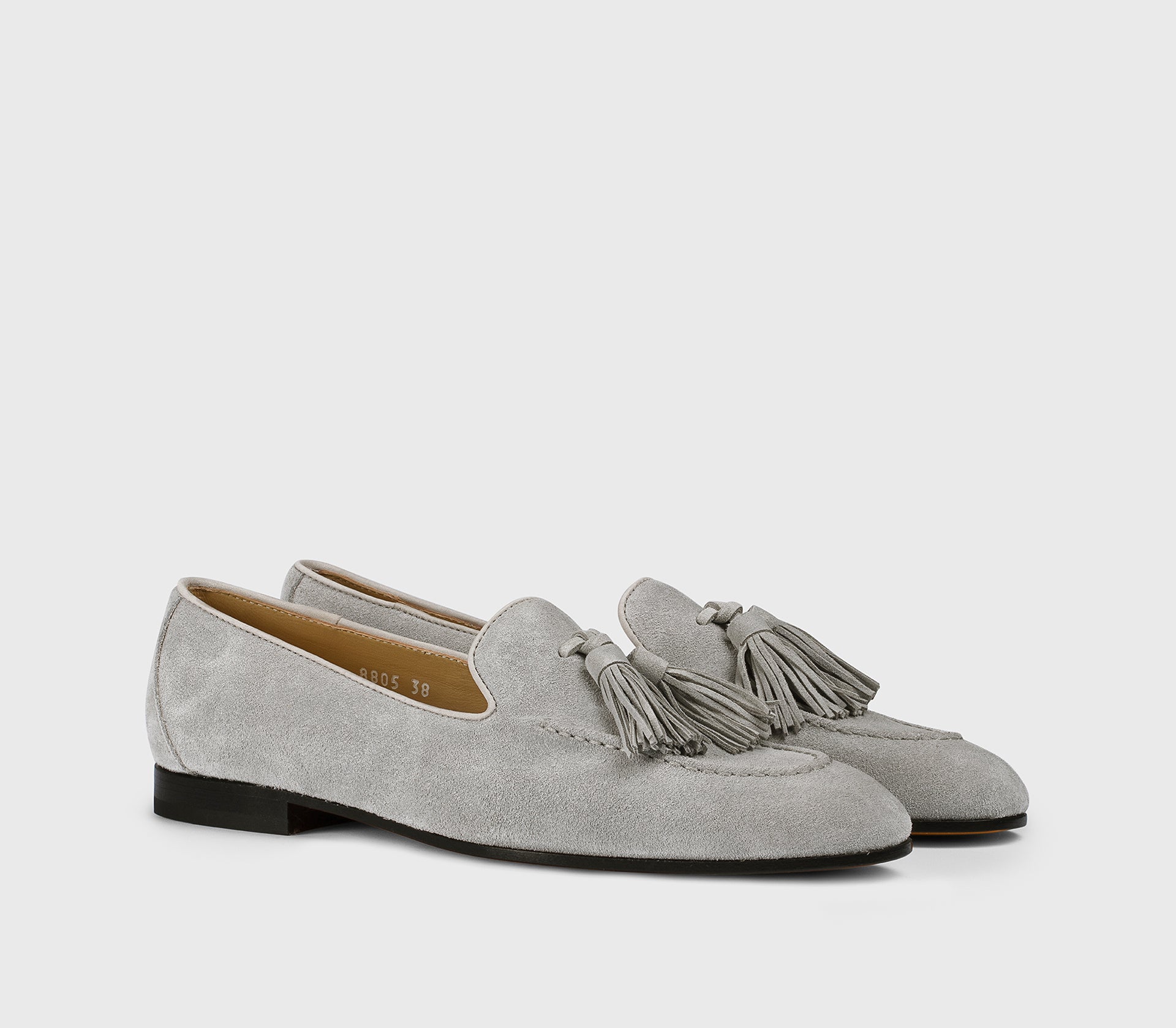 Mocassino con nappine in suede grigio "iceberg"