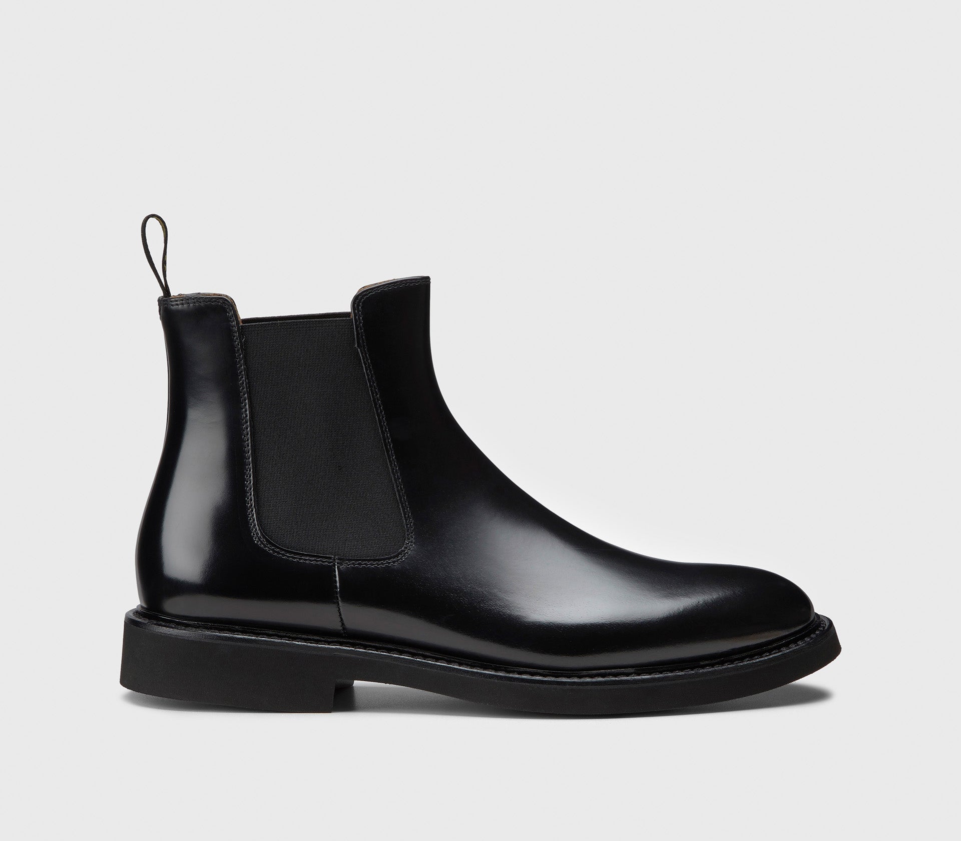 Black leather ankle boot.