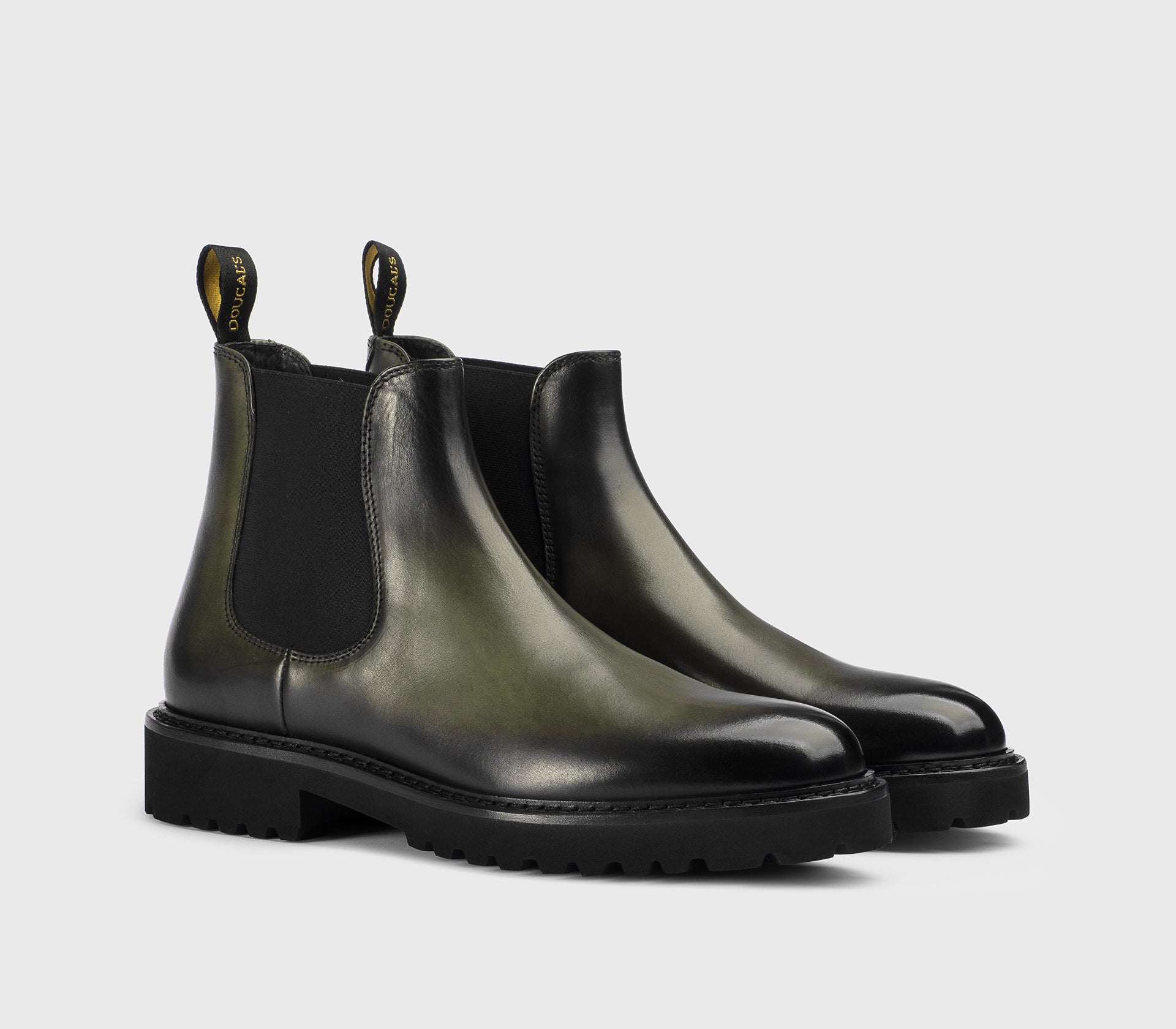 Green leather ankle boot.