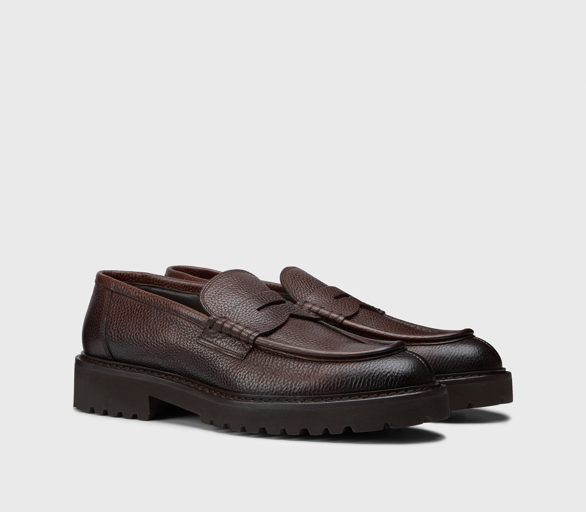 Brown tumbled leather loafer