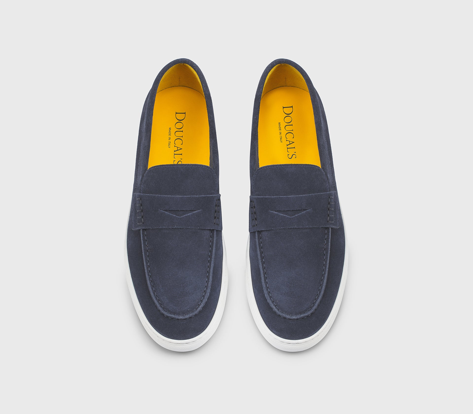 Blue suede slip-on loafer with vamp