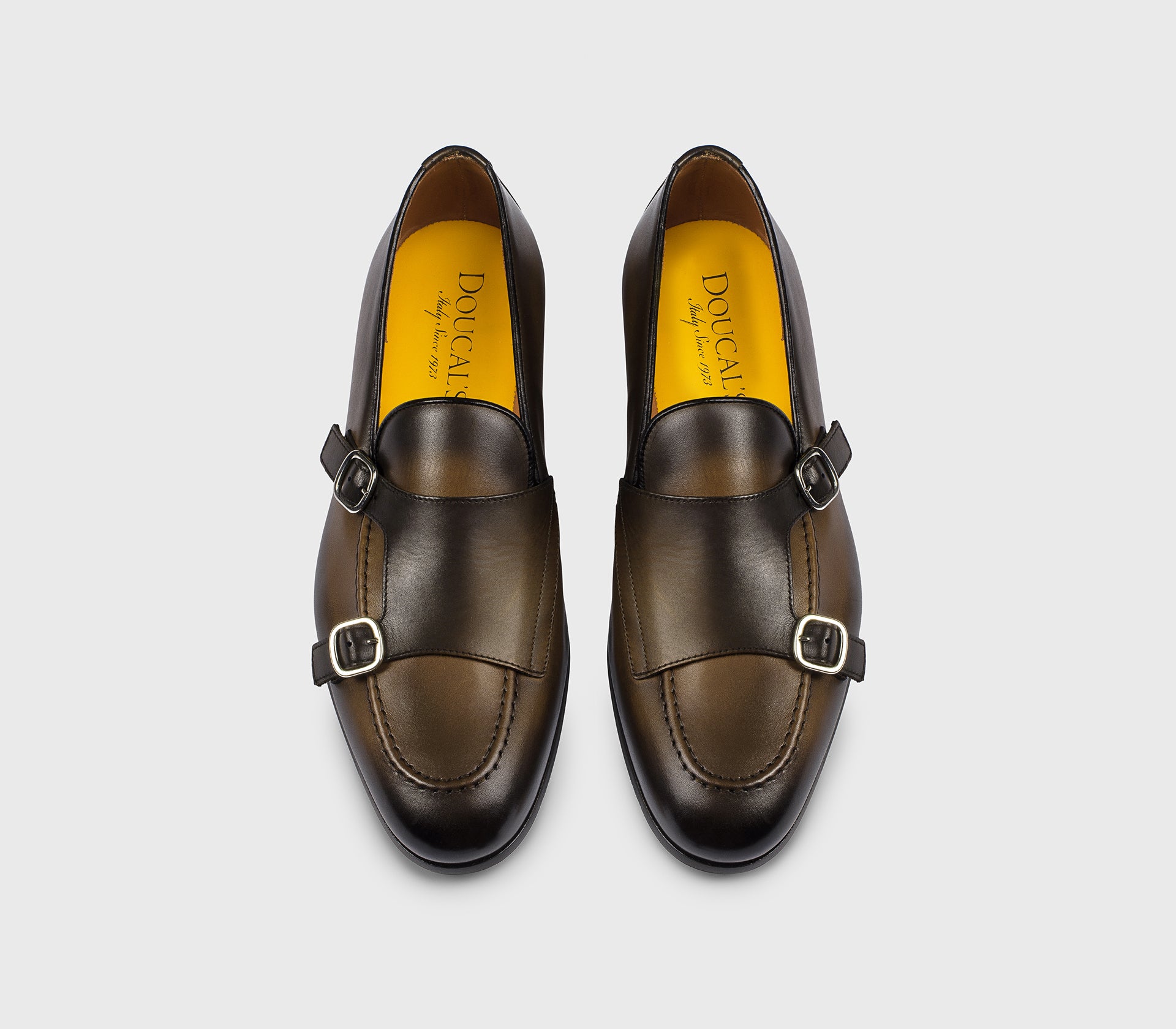 Dark brown leather double-buckle loafer