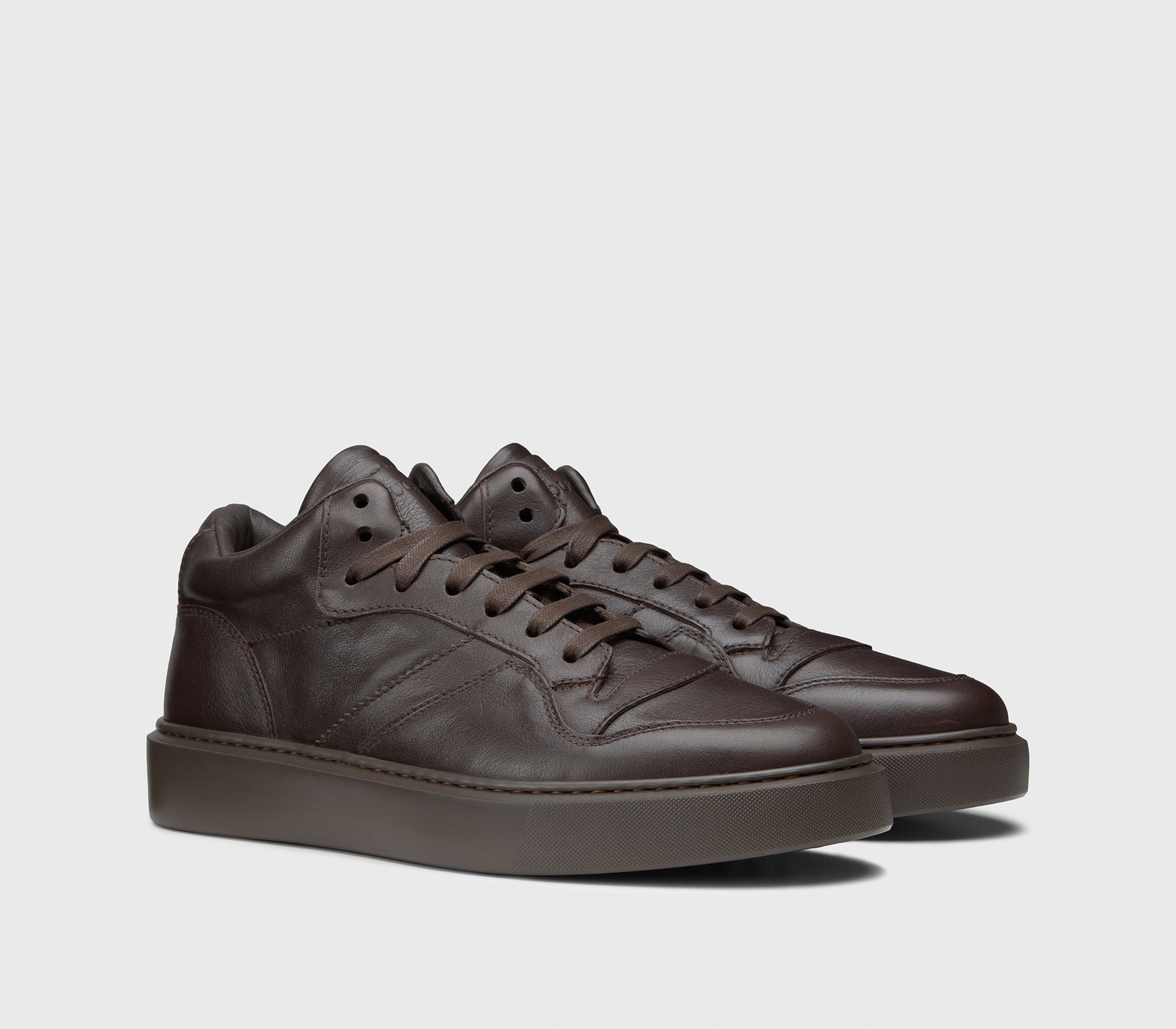 Dark ebony brown leather high-top sneaker