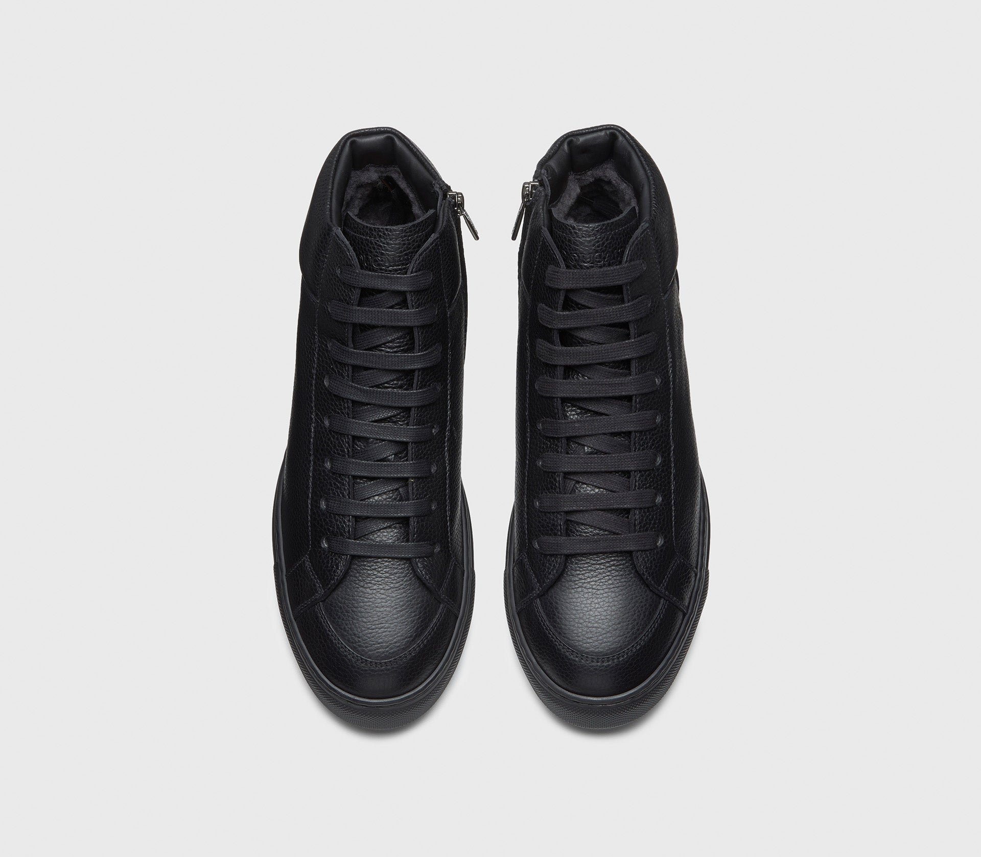 Black leather high-top sneaker with sheepskin lining