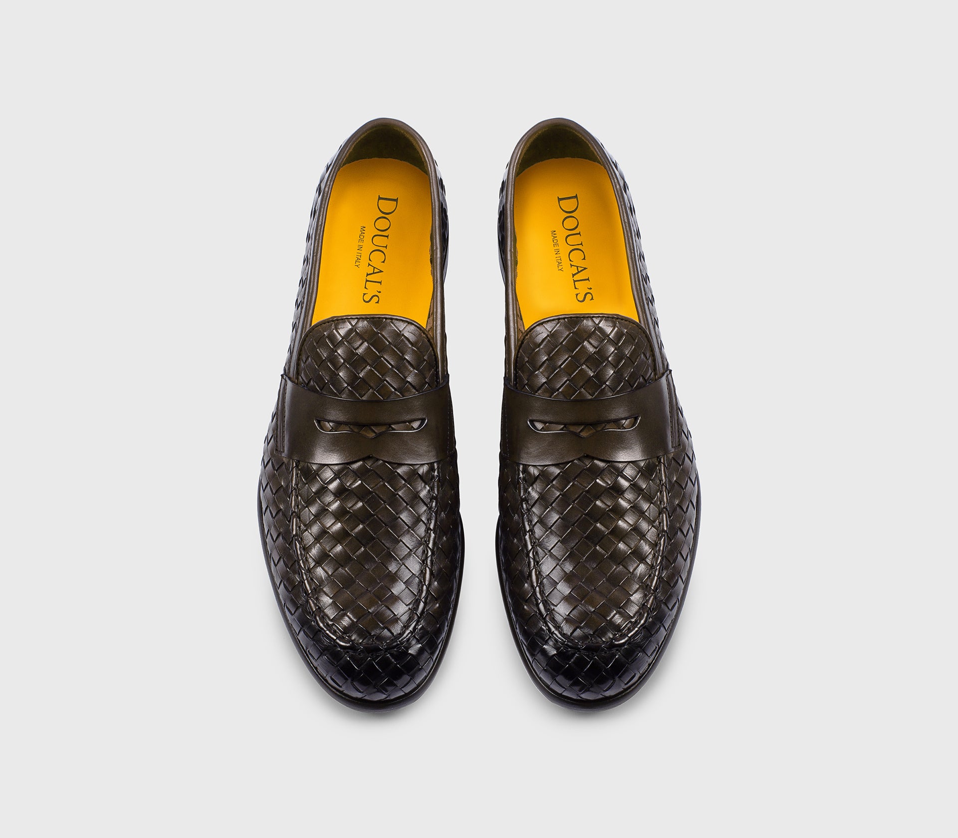 Dark brown woven leather loafer