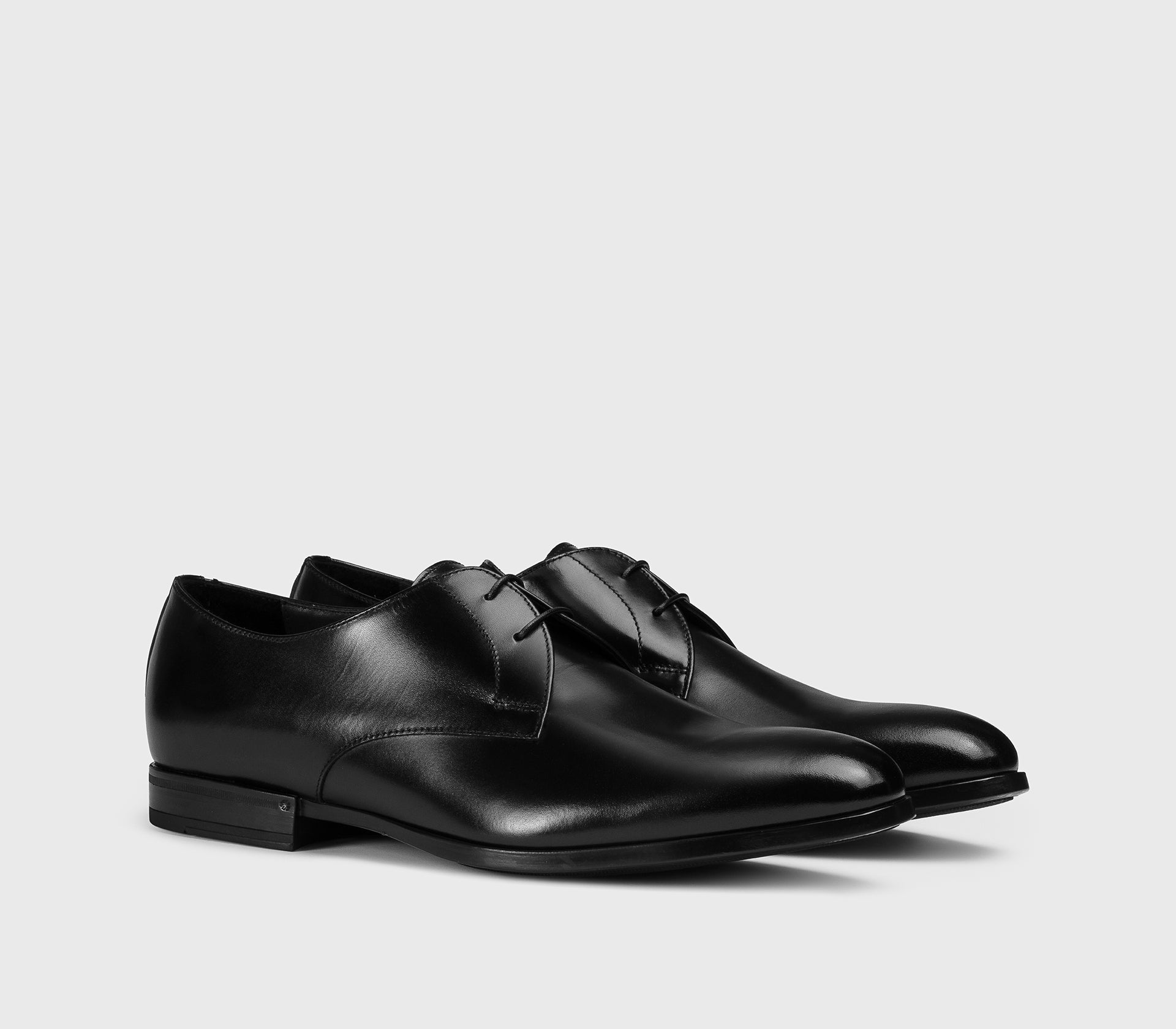 Black leather two-hole Derby lace-up